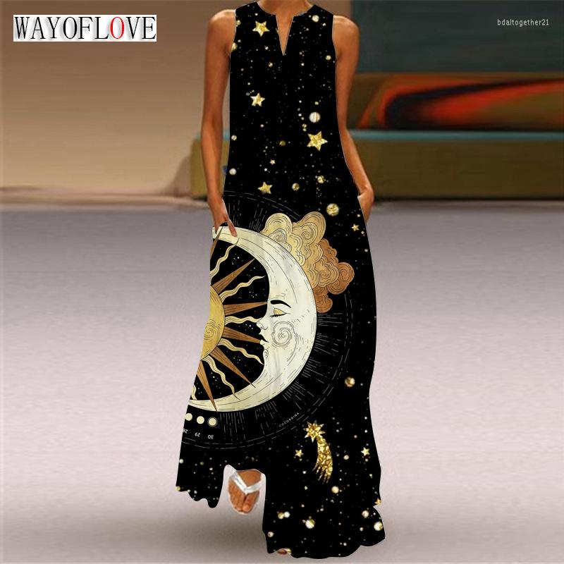 Casual Dresses WAYOFLOVE Lady Spring Summer Black Long Dress Sleeveless Moon Star Print For Women 2023 Party Beach Women, Vlcq-153
Casual Dresses WAYOFLOVE Lady Spring Summer Black Long Dress Sleeveless Moon Star Print For Women 2023 Party Beach Women, Vlcq-153