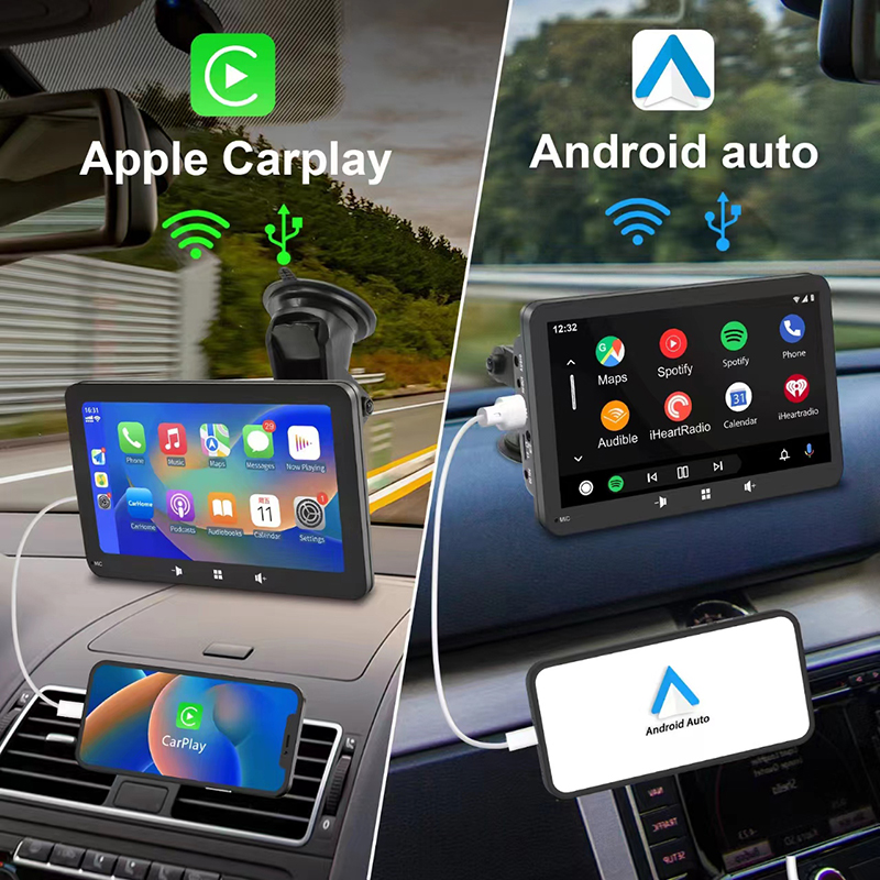 7 inch Car Portable Apple CarPlay Screen Multimedia Player Android Auto Monitor AirPlay Phone Mirror Link Display for Lorry Van MPV Bus SUV Taxi Truck