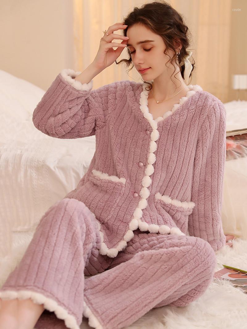Women' Sleepwear Women French Court Vintage Night Pajamas Sets Double Velvet V-Neck Sweet Cardigan Pantsuits Loungewear Thick Winter, Pink purple
Women' Sleepwear Women French Court Vintage Night Pajamas Sets Double Velvet V-Neck Sweet Cardigan Pantsuits Loungewear Thick Winter, Pink purple