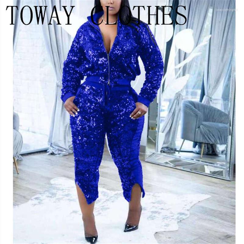 Women' Sleepwear Women Autumn Spring Contrast Sequin Turn-down Collar Cropped Zip Up Top & Split Hem Pants Set, Blue
Women' Sleepwear Women Autumn Spring Contrast Sequin Turn-down Collar Cropped Zip Up Top & Split Hem Pants Set, Blue