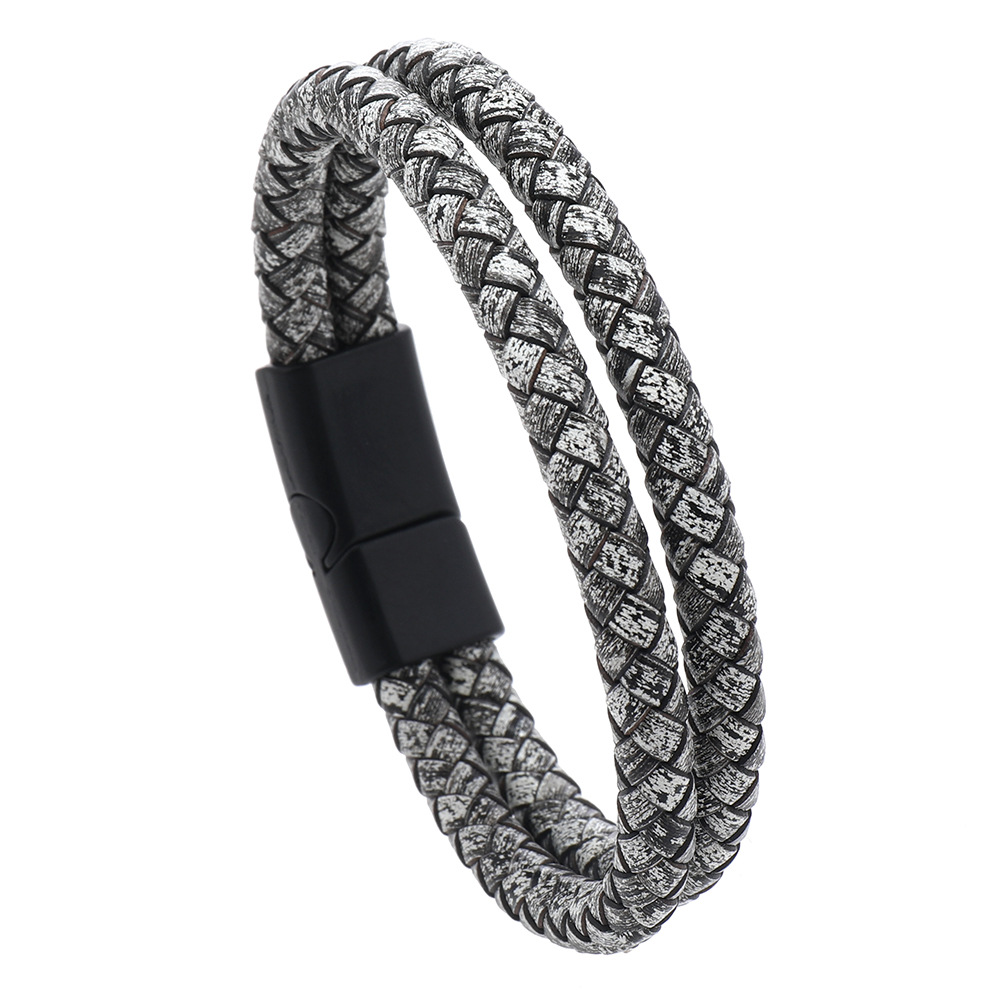 Double Layered Handmade Braided Vintage Leather Bracelet Bangle For Men Male Birthday Gift