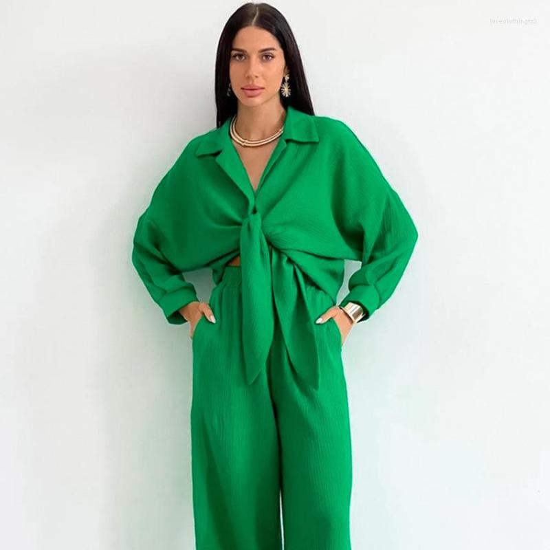 Women' Sleepwear Women Two Piece Set Spring Fashion Solid Color Lapel Waist Pleated Bandage Long Sleeve Casual Pants Sets High Streetwear, Blue
Women' Sleepwear Women Two Piece Set Spring Fashion Solid Color Lapel Waist Pleated Bandage Long Sleeve Casual Pants Sets High Streetwear, Blue