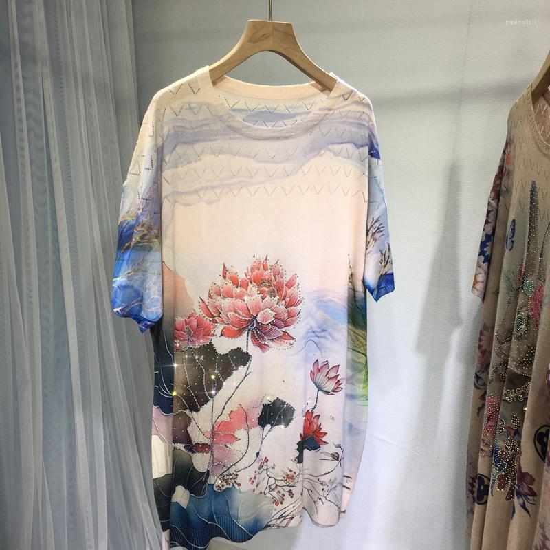Women's T Shirts Luxury Drilling Women Dresses Elegant Lotus Flower Light Thin Knitting Top 2023 Summer Short Sleeve Mid-long Knit Tshirt, Beige
Women's T Shirts Luxury Drilling Women Dresses Elegant Lotus Flower Light Thin Knitting Top 2023 Summer Short Sleeve Mid-long Knit Tshirt, Beige
