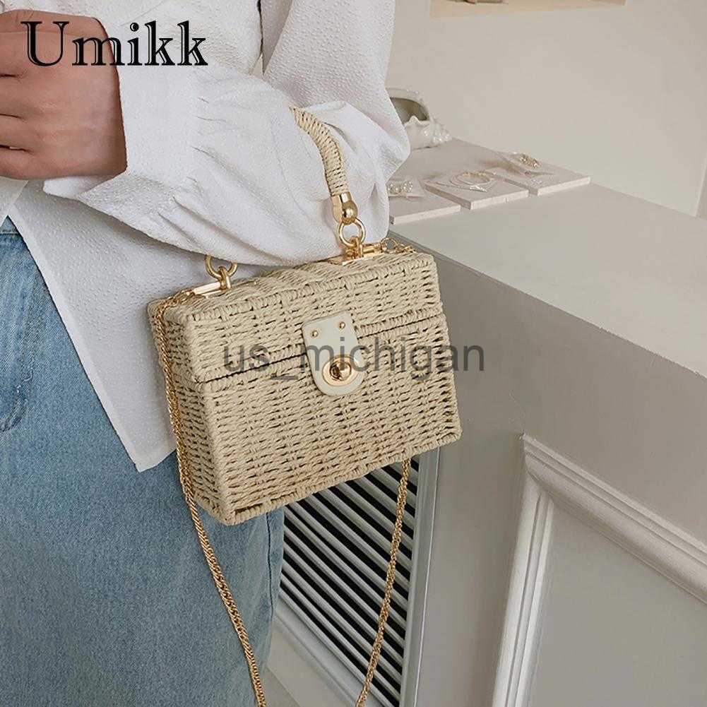 Evening Bags Rattan Straw Shoulder Bag Women Boho HandWoven Basket Messenger Pouch Summer Beach Square Box Tophandle Handbag for Lady Girls J230608