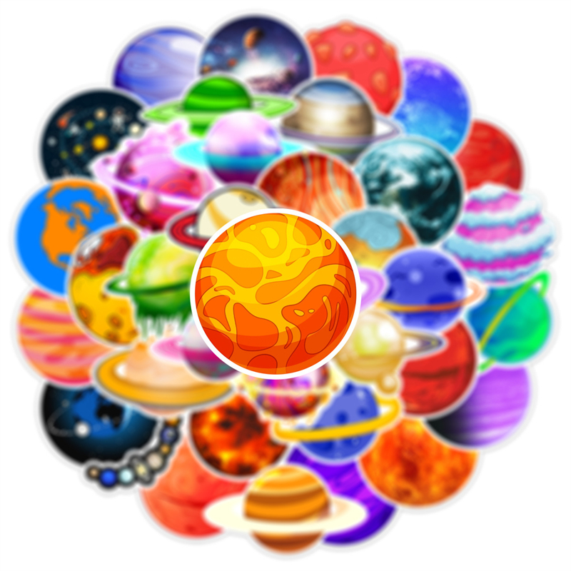 50Pcs Cartoon Space Universe Planet Sticker Color Planet Graffiti Stickers for DIY Luggage Laptop Skateboard Motorcycle Bicycle Stickers