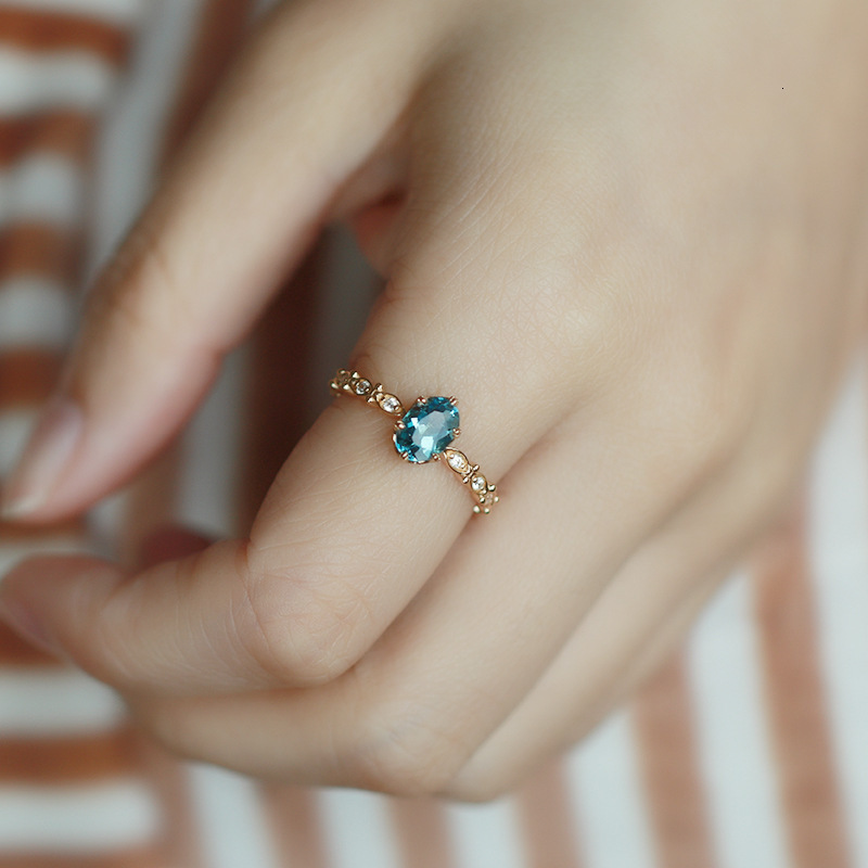 Wedding Rings LAMOON Natural Topaz For Women Gemstone Ring Blue 925 Sterling Silver K Gold Plated Engagement RI178 230608