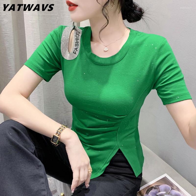 Women's T Shirts Chic Summer European Clothes T-Shirt Women Sexy O Necks Hollow Out Diamonds Slim Slit Cotton Tops Short Sleeve Pleated Tees, Picture color
Women's T Shirts Chic Summer European Clothes T-Shirt Women Sexy O Necks Hollow Out Diamonds Slim Slit Cotton Tops Short Sleeve Pleated Tees, Picture color