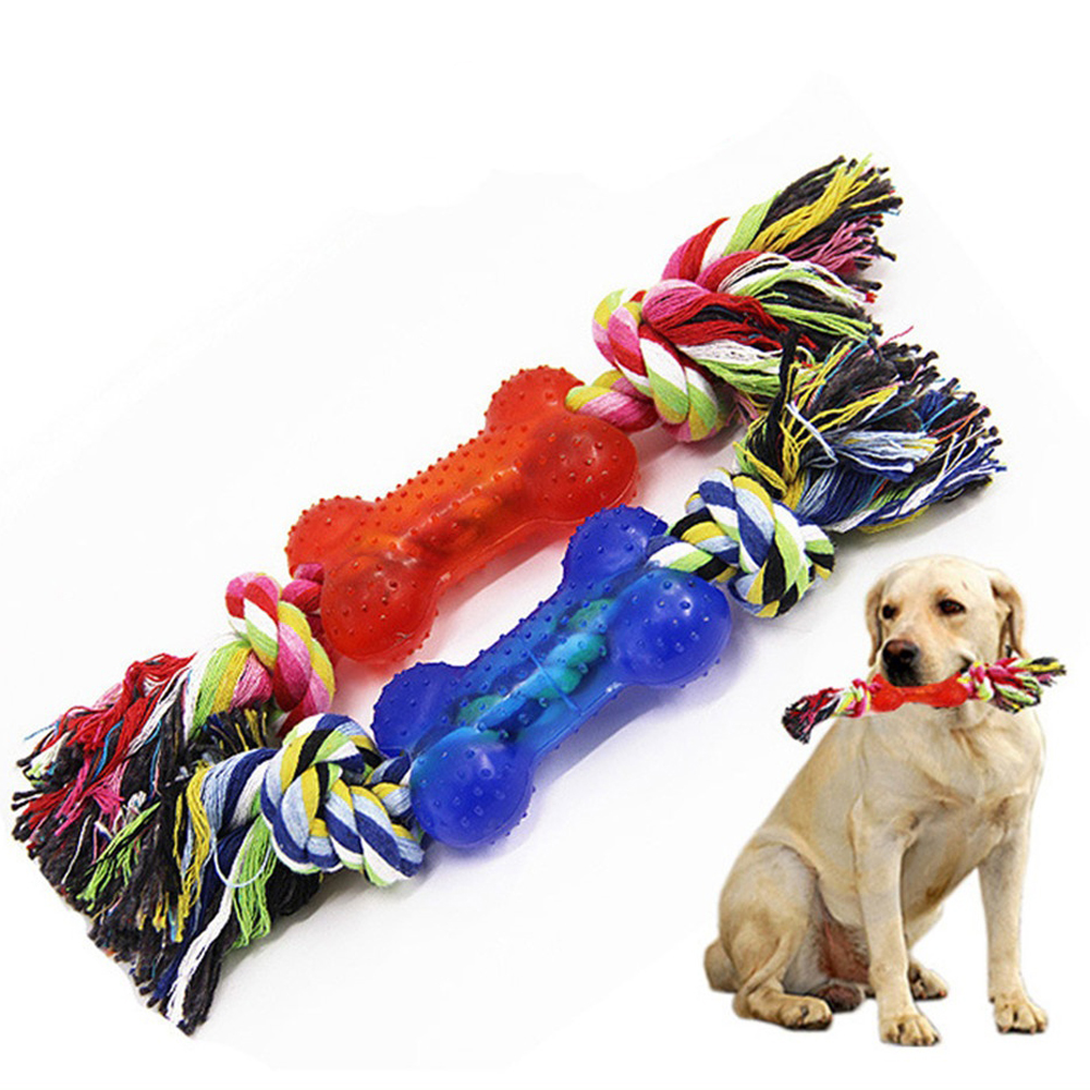 

Dog Chew Toy Durable Rubber Bone Braided Cotton Rope Knot Toy Pet Tooth Cleaning Puppy Molar Outdoor Training Playing Toys