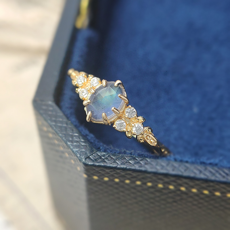 Wedding Rings LAMOON Natural Gemstone Ring For Women Labradorite Cordierite 925 Sterling Silver Blue Stone Gold Plated Fine Jewelry Bijou 230608