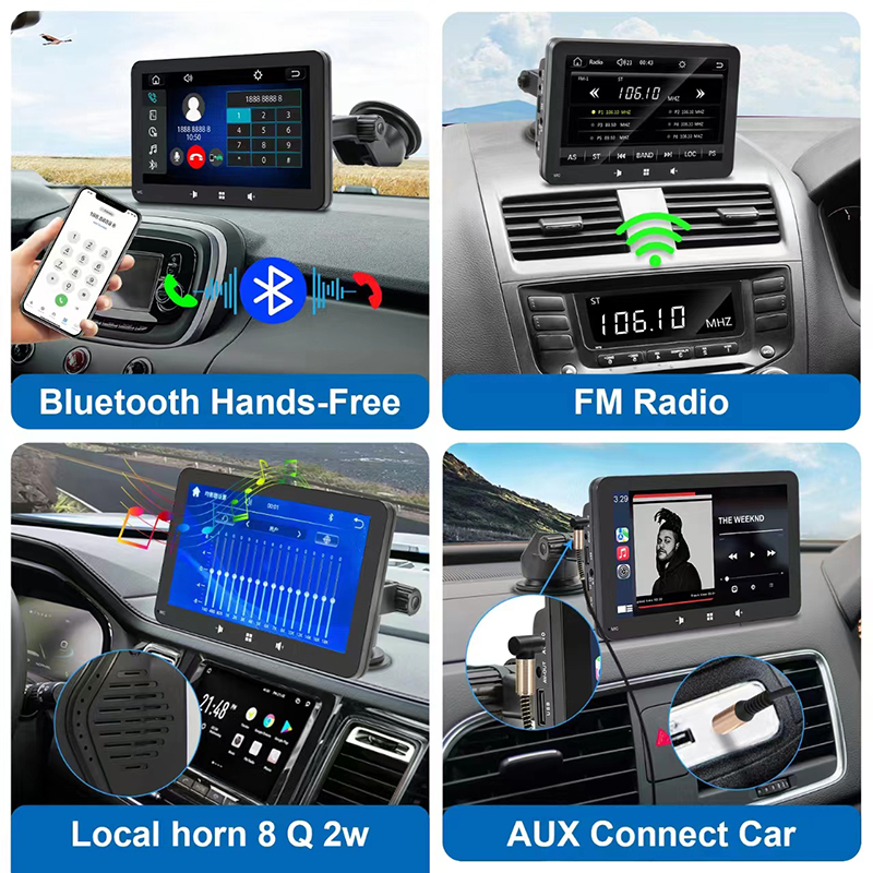 7 inch Car Portable Apple CarPlay Screen Multimedia Player Android Auto Monitor AirPlay Phone Mirror Link Display for Lorry Van MPV Bus SUV Taxi Truck