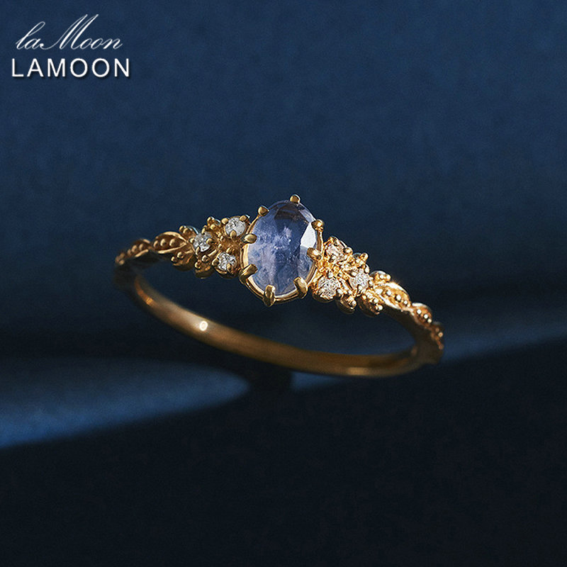 Wedding Rings LAMOON Natural Gemstone Ring For Women Labradorite Cordierite 925 Sterling Silver Blue Stone Gold Plated Fine Jewelry Bijou 230608
