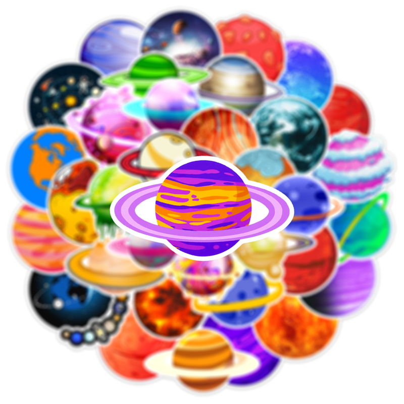 50Pcs Cartoon Space Universe Planet Sticker Color Planet Graffiti Stickers for DIY Luggage Laptop Skateboard Motorcycle Bicycle Stickers