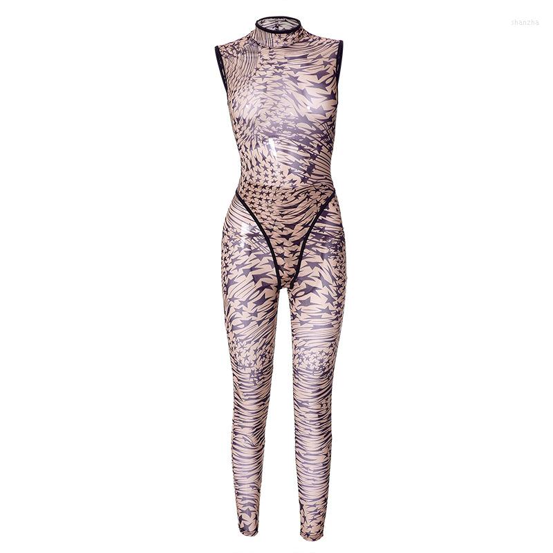 Women's Two Piece Pants Women's Sexy Star Print Mesh Two-Piece Set: Sleeveless Bodysuit And See Through For Street Style Outfits