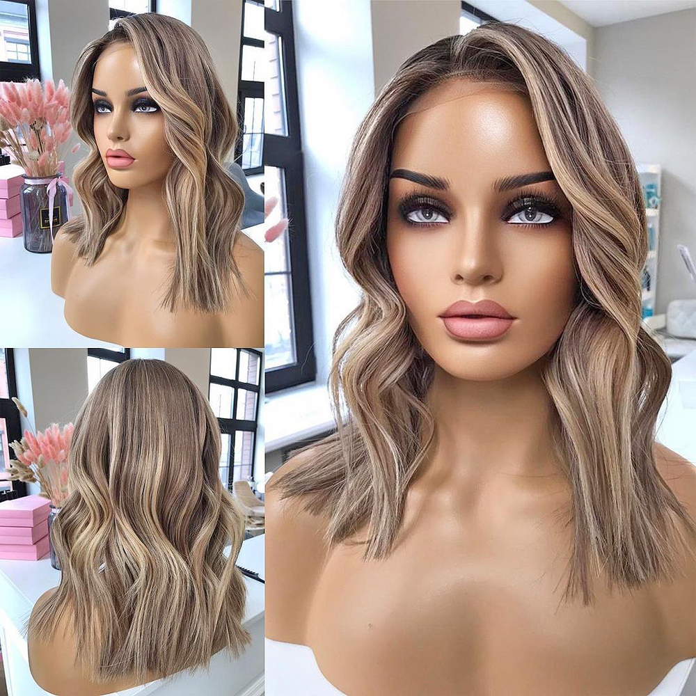 Free shipping Brazilian Body Wave Short Wavy Bob Transparent 13x4 Lace Front Human Hair Wigs for Women Ombre Platinum Blonde Wig Synthetic Pre Plucked