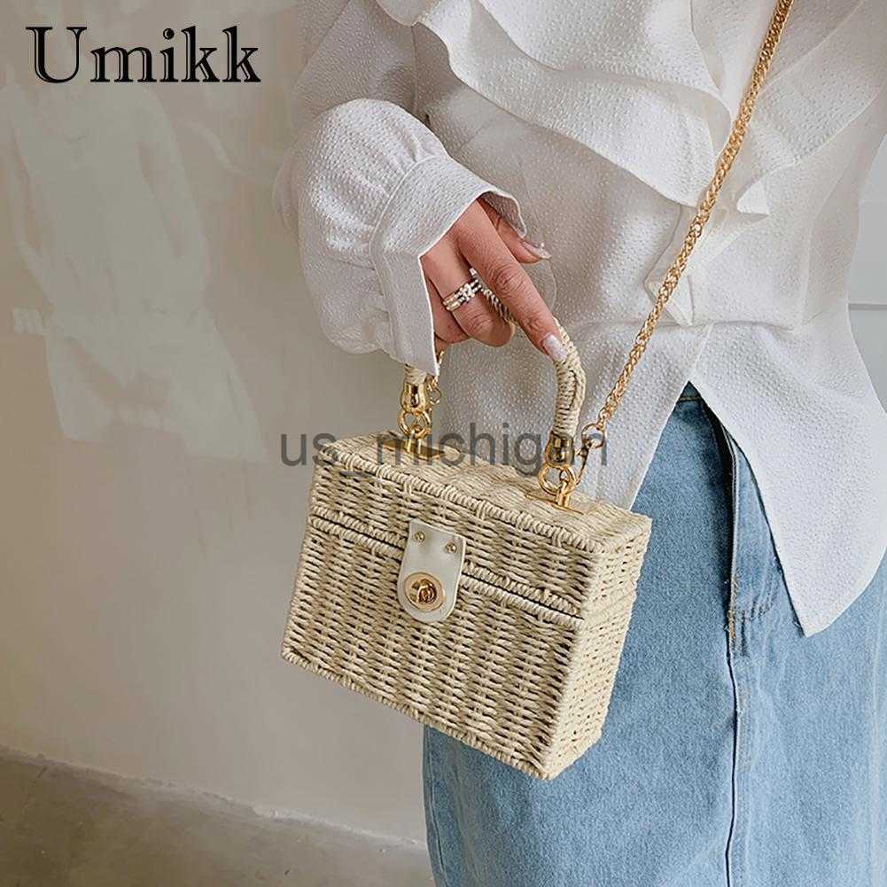 Evening Bags Rattan Straw Shoulder Bag Women Boho HandWoven Basket Messenger Pouch Summer Beach Square Box Tophandle Handbag for Lady Girls J230608