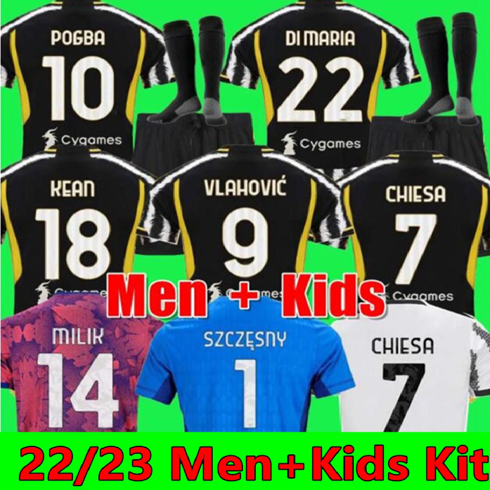 

23 24 fans player version soccer jersey 2023 2024 home MILIK DI MARIA VLAHOVIC KEAN POGBA CHIESA McKENNIE LOCATELLI top jerseys Kits men Kids unifor kit, 22 23 away kids