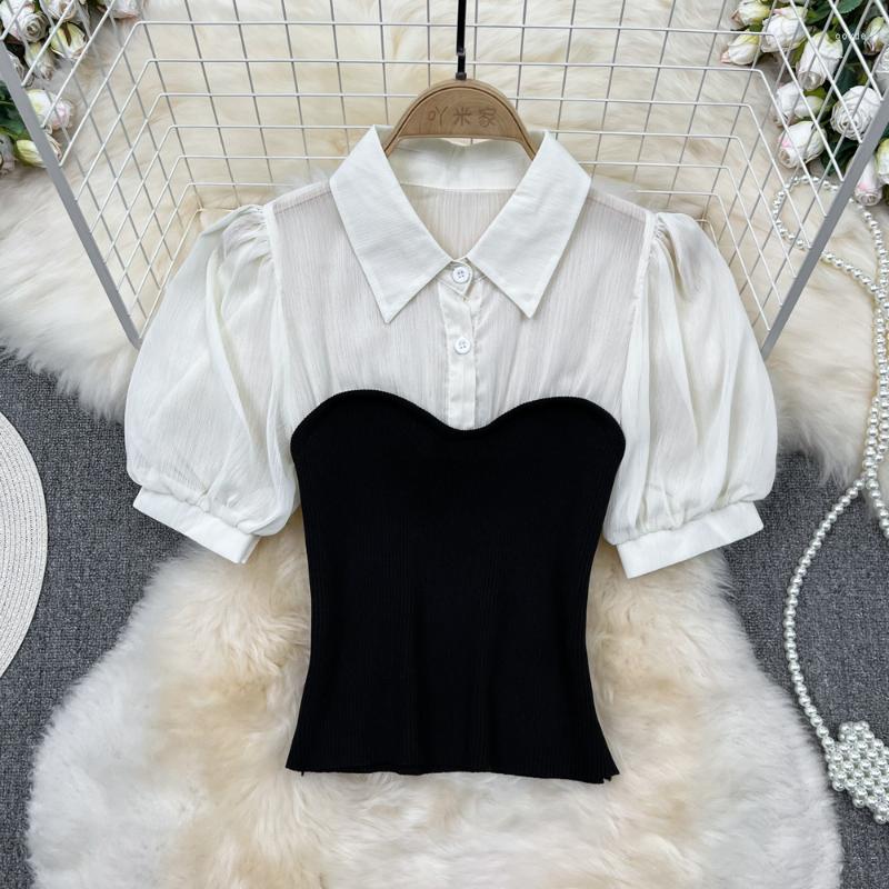 Women's Blouses Fake Two Pieces Stitching Design Sense Short Sleeve Shirt For Women 2023 Summer Polo Collar Slim Fashion Female Top DF546, White
Women's Blouses Fake Two Pieces Stitching Design Sense Short Sleeve Shirt For Women 2023 Summer Polo Collar Slim Fashion Female Top DF546, White