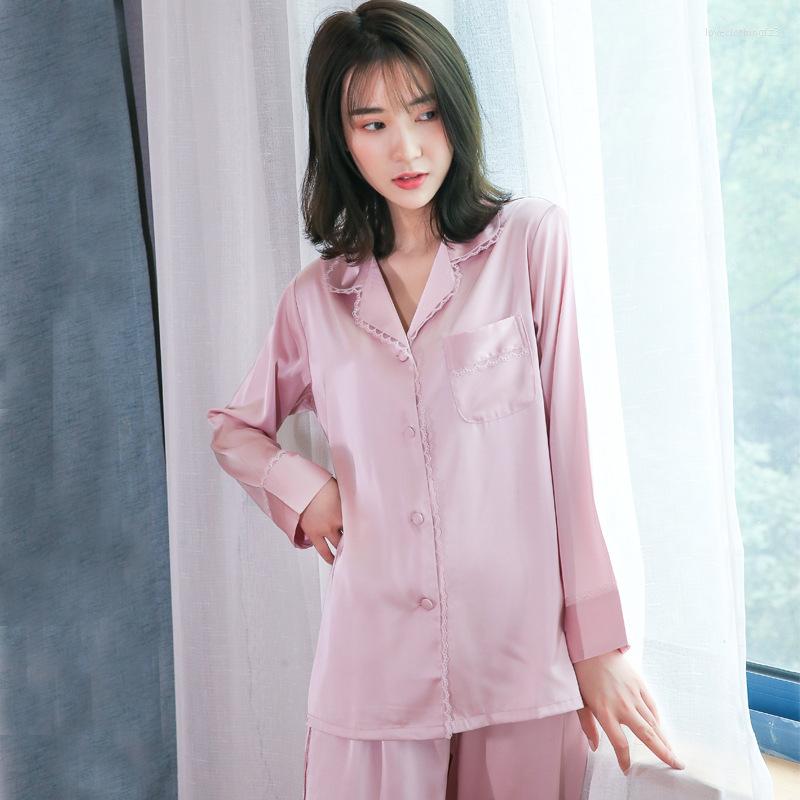 Women's Sleepwear Pink Lapel Cardigan Pajamas Set Spring Women Pijamas Suit Simple Solid 2 PCSShirt&Pant Silk Rayon Home Clothes
Women's Sleepwear Pink Lapel Cardigan Pajamas Set Spring Women Pijamas Suit Simple Solid 2 PCSShirt&Pant Silk Rayon Home Clothes