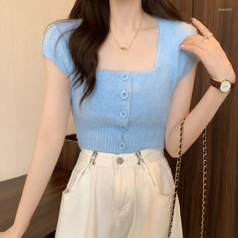 Women's T Shirts Girl Square Collar Short Sleeve Cardigan Women Early Autumn Sweater Slim Fit Midriff-Baring Knitted Top, Blue
Women's T Shirts Girl Square Collar Short Sleeve Cardigan Women Early Autumn Sweater Slim Fit Midriff-Baring Knitted Top, Blue