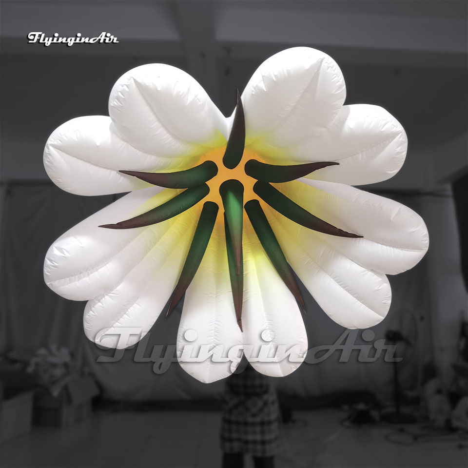 Beautiful Large Illuminated Inflatable Lily Flower Balloon With LED Light For Musical Theater Stage Decoration