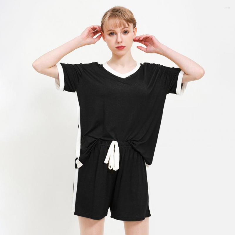 Women's Sleepwear Women Pajamas Set Contrast Color V Neck Loose Pullover Elastic Waist Sleeping Drawstring Casual Lady Night Clothes, Black
Women's Sleepwear Women Pajamas Set Contrast Color V Neck Loose Pullover Elastic Waist Sleeping Drawstring Casual Lady Night Clothes, Black