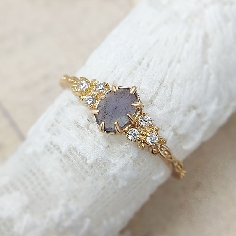 Wedding Rings LAMOON Natural Gemstone Ring For Women Labradorite Cordierite 925 Sterling Silver Blue Stone Gold Plated Fine Jewelry Bijou 230608