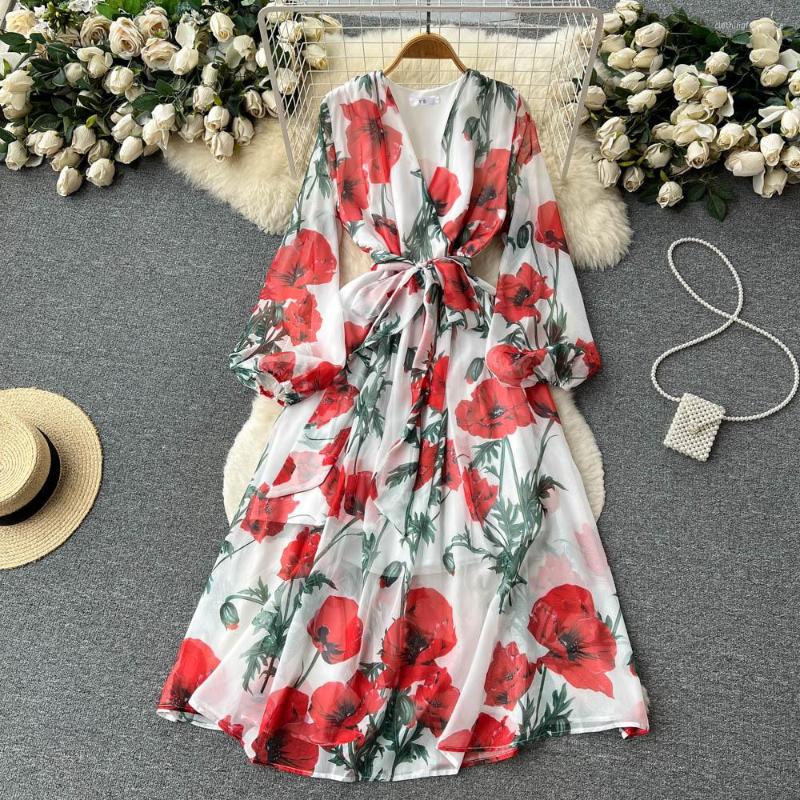Casual Dresses Spring Summer Runway Rose Flower Print Maxi Dress Women' V-Neck Long Sleeve Lace Up Belt Big Swing Slim Chiffon N525, Red
Casual Dresses Spring Summer Runway Rose Flower Print Maxi Dress Women' V-Neck Long Sleeve Lace Up Belt Big Swing Slim Chiffon N525, Red