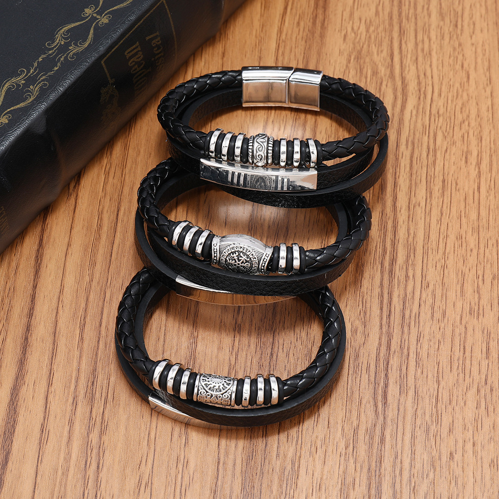 Cool Three Layered Leather Bracelet Bangle Jewelry for Men Gift