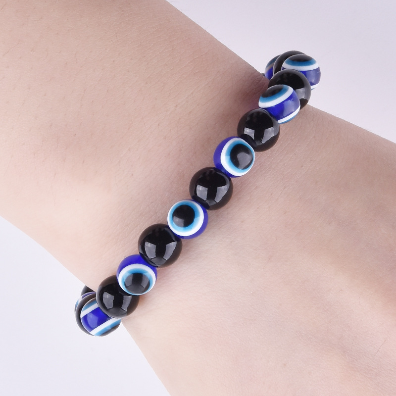 Colorful Turkish Evil Eye Bracelets 8mm Red Blue Eyes Beads Handmade Elasticity Bracelet for Men Women Yoga Reiki Jewelry