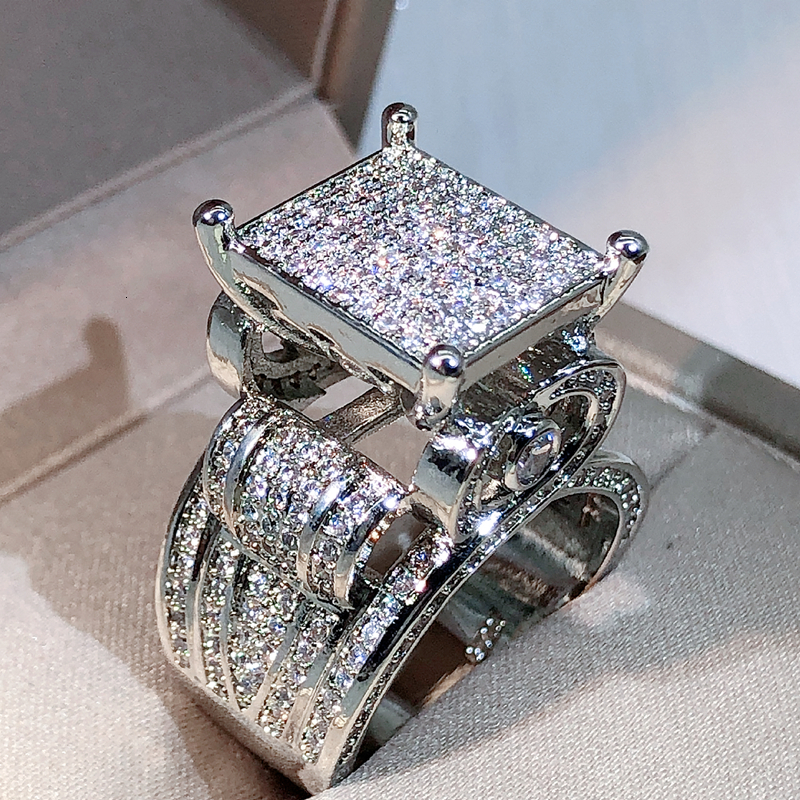 Wedding Rings 925 sterling silver high quality white zircon diamond ring geometric threedimensional diversified suitable for couple 230608