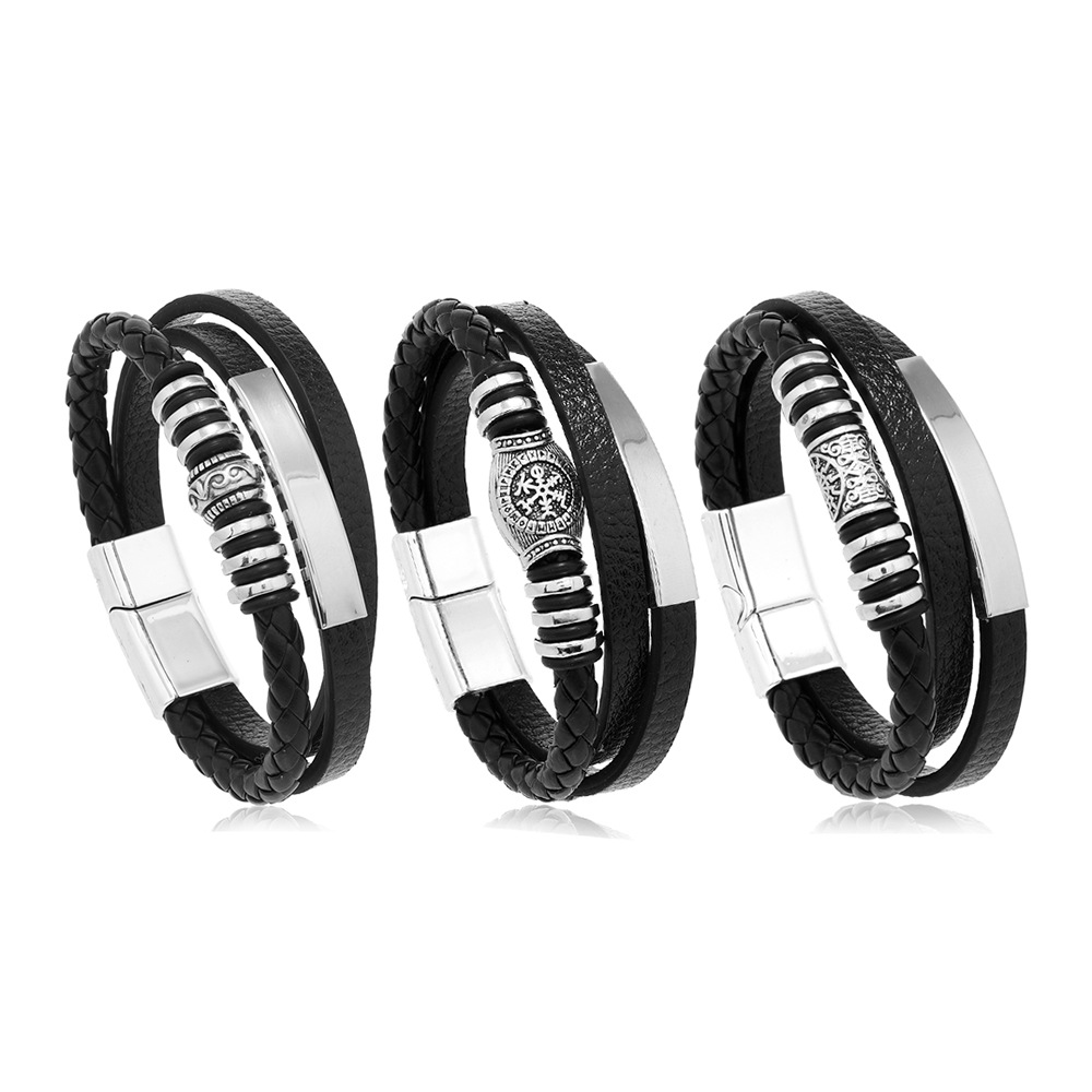 Cool Three Layered Leather Bracelet Bangle Jewelry for Men Gift