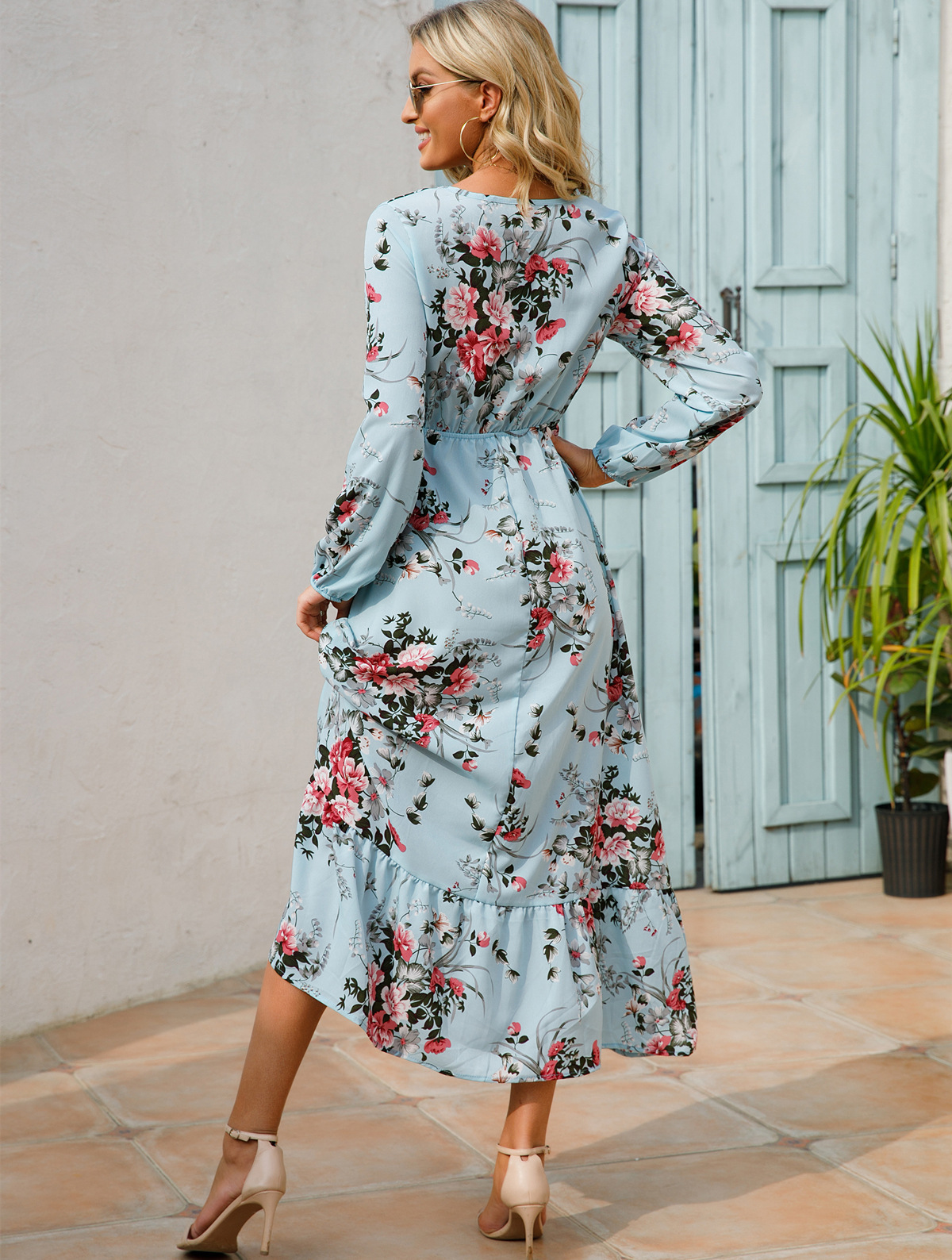 Basic Women ral Printed Maxi Dresses Spring Summer Casual O Neck Full Sleeve High Waist A e Boho Beach Party Long Dress Vestidos