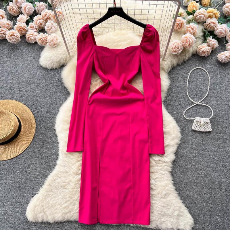 Casual Dresses Foamlina Women Sexy Spring Autumn Long Sleeve Bodycon Party Dress Solid Square Collar High Waist Slim Fit Split Night Club, Black 
Casual Dresses Foamlina Women Sexy Spring Autumn Long Sleeve Bodycon Party Dress Solid Square Collar High Waist Slim Fit Split Night Club, Black