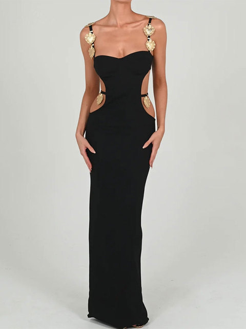 Basic Casual Dresses Sexy Shoulder Strap Beaded Contrasting Colors Low-cut Waistless Dress Summer Elegant Sleeveless Maxi Dresses A2166 230608