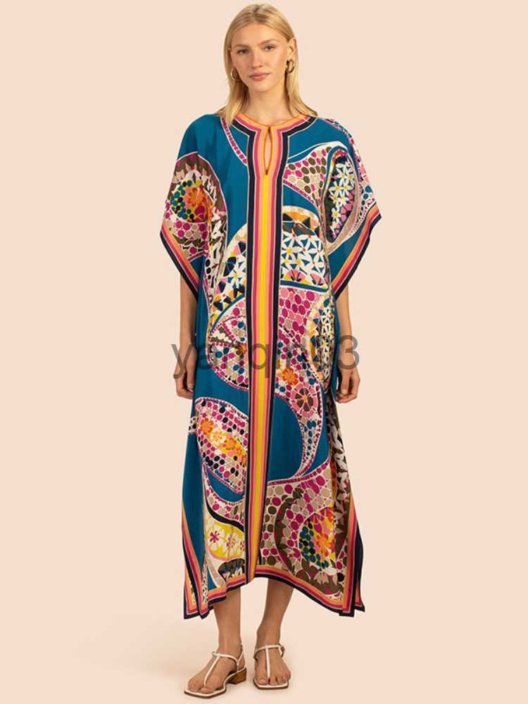 Casual Dresses Printed Kaftans for Women Beach Cover Up Seaside Maxi Bohemian Dresses Beachwear Pareo Bathing Suits Factory Supply Dropshipping J23060