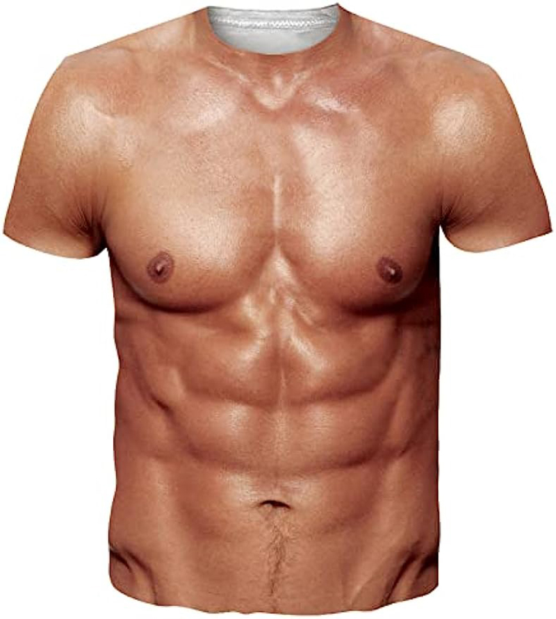 Designer Unisex 3D Fake Abs T-Shirts Shredded Men Womens Chest Printed Short Sleeve Costume Novelty Tees Shirt