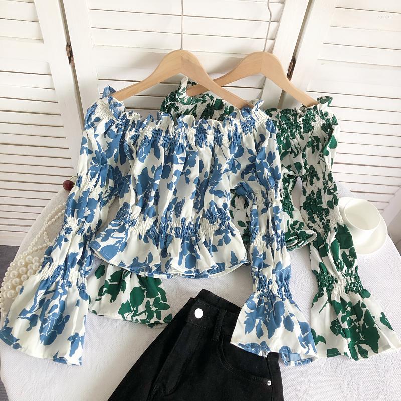 Women's Blouses Spring Women Polyester Shirt Ruffles Hem Slash Neck Flare Long Sleeve Slim Blouse Ladies Casual Flower Printed Short Top, Blue
Women's Blouses Spring Women Polyester Shirt Ruffles Hem Slash Neck Flare Long Sleeve Slim Blouse Ladies Casual Flower Printed Short Top, Blue