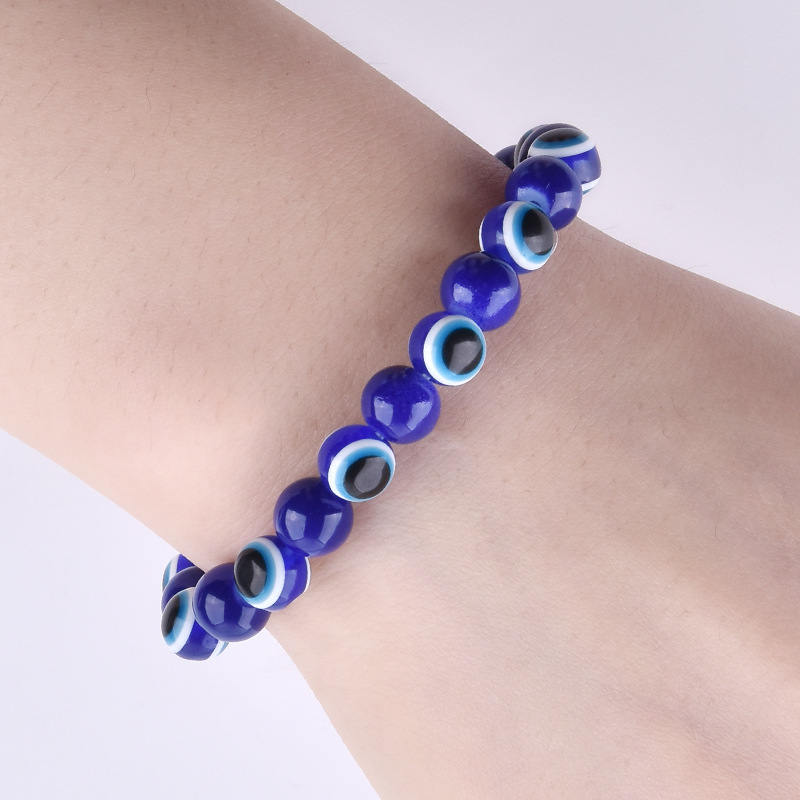 Colorful Turkish Evil Eye Bracelets 8mm Red Blue Eyes Beads Handmade Elasticity Bracelet for Men Women Yoga Reiki Jewelry
