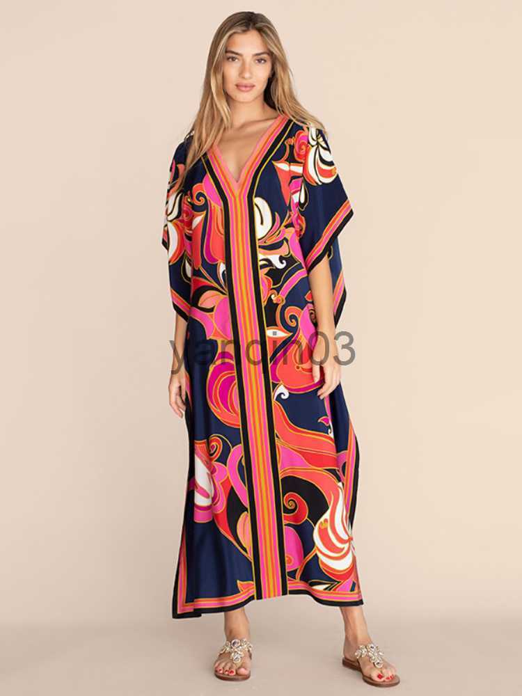 Casual Dresses Printed Kaftans for Women Beach Cover Up Seaside Maxi Bohemian Dresses Beachwear Pareo Bathing Suits Factory Supply Dropshipping J23060