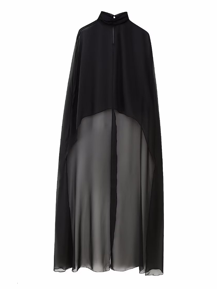 Two Piece Dress TRAF Fashion Women Asymmetric Tulle Cape Coats 2023 Summer Thin Solid Loose Tops Long Cloak Custom Shawls 230609