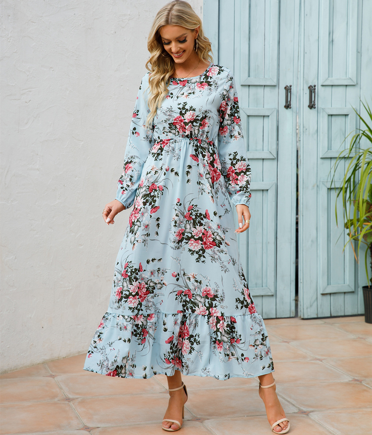 Basic Women ral Printed Maxi Dresses Spring Summer Casual O Neck Full Sleeve High Waist A e Boho Beach Party Long Dress Vestidos