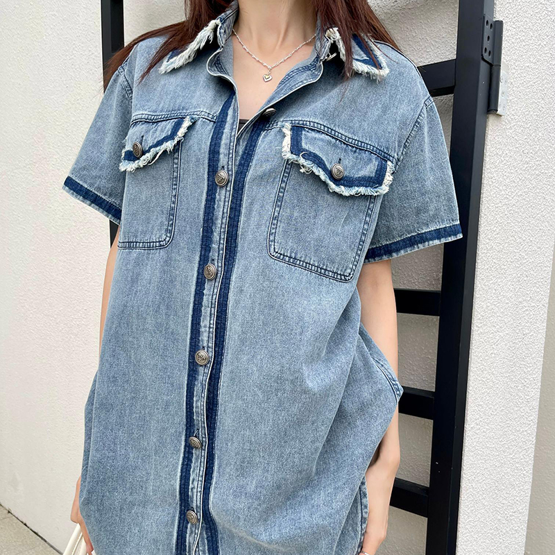 Short Sleeve Shirt Dress Women Street Style Tops Pocket Designer Tops Spring Fall Jeans Jacket Personality Button Coats Clothing, Blue
Short Sleeve Shirt Dress Women Street Style Tops Pocket Designer Tops Spring Fall Jeans Jacket Personality Button Coats Clothing, Blue