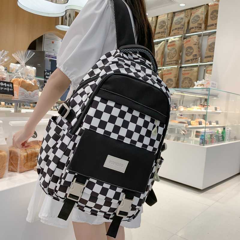 Backpacks Cute Women's Backpack for Teenagers Girls Plaid School Bag Female Student Travel Rucksack Large Capacity Student Bookbag