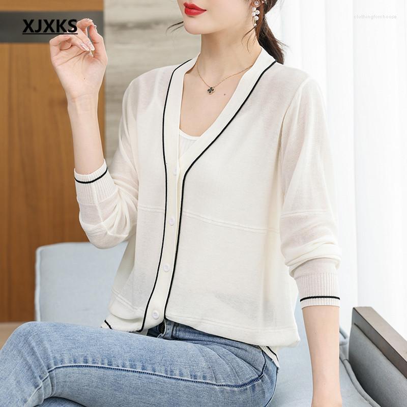 Women's Knits XJXKS 2023 Summer Fashion V-neck Single-breasted Cardigan Comfortable Sunscreen Knitted Jacket, Black
Women's Knits XJXKS 2023 Summer Fashion V-neck Single-breasted Cardigan Comfortable Sunscreen Knitted Jacket, Black