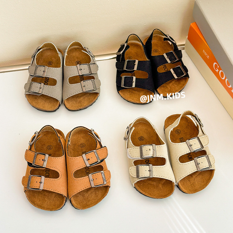 Slipper Kids Summer Sandals Breathable Cork Slippers for Boys Girls - PU Leather Hook Loop Closure Anti-Slippery Beach School 2024 S25326