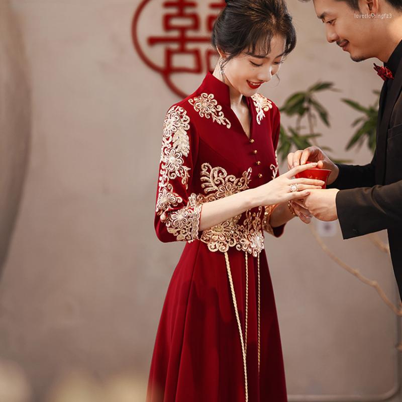 Ethnic Clothing Traditional Chinese Embroidered Cheongsam Dress Female Vintage Gown Wedding Toast Oriental Style Modern Qipao
Ethnic Clothing Traditional Chinese Embroidered Cheongsam Dress Female Vintage Gown Wedding Toast Oriental Style Modern Qipao