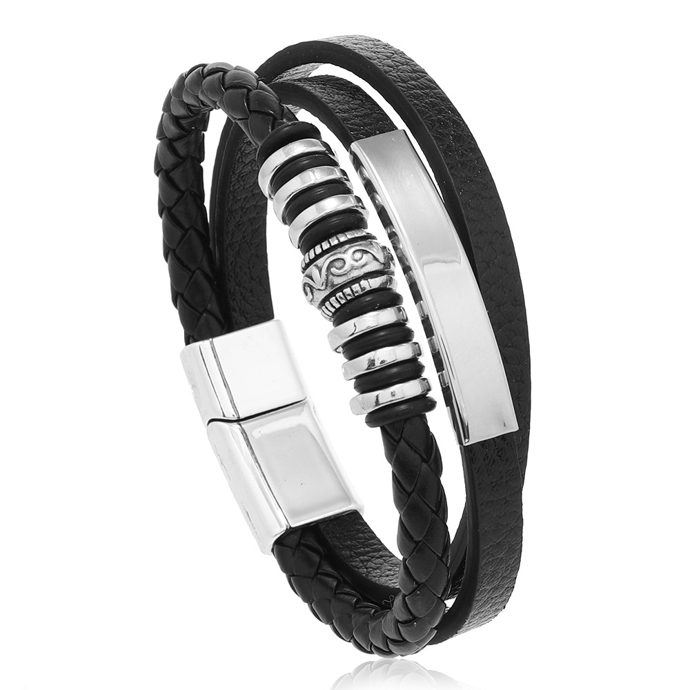 Cool Three Layered Leather Bracelet Bangle Jewelry for Men Gift