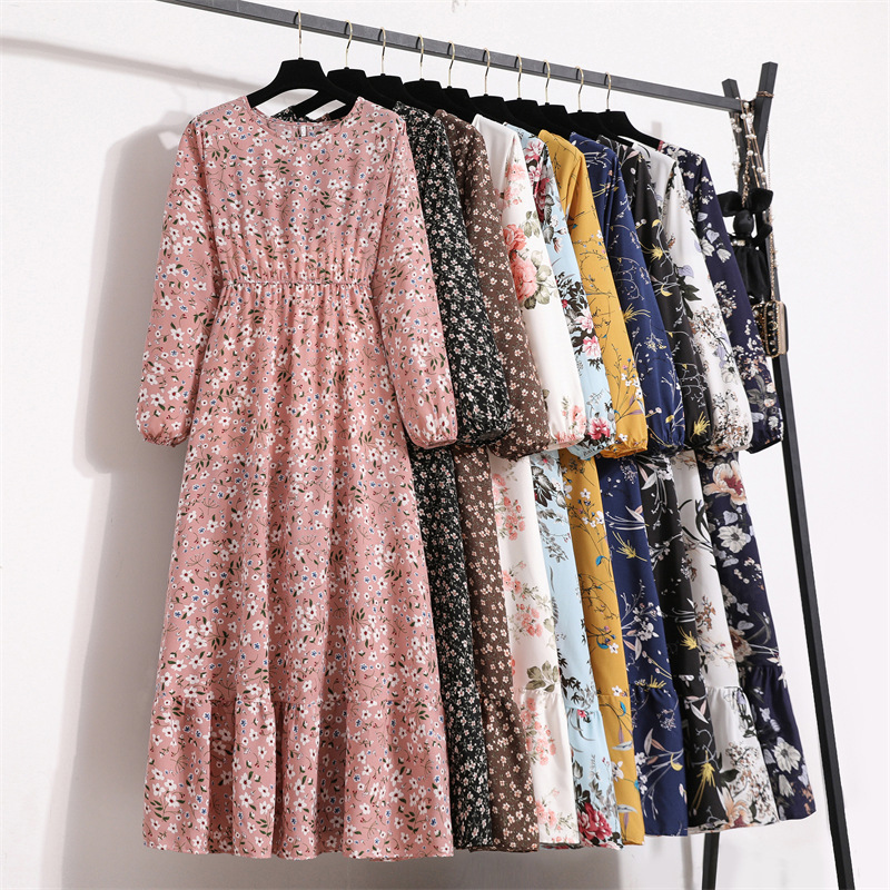 Basic Women ral Printed Maxi Dresses Spring Summer Casual O Neck Full Sleeve High Waist A e Boho Beach Party Long Dress Vestidos