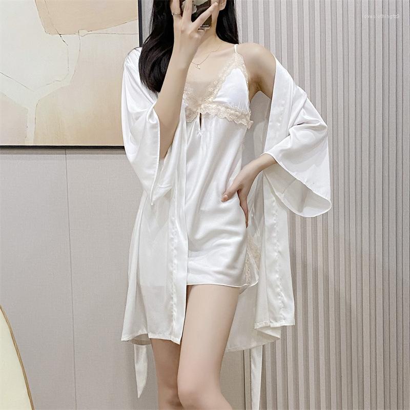 Women's Sleepwear Jxgarb Twinset Women Wedding Bridals Satin Kimono Robe Gown Sets Fashion Female Sexy Lace Trim Solid Sling Nightdress, Black
Women's Sleepwear Jxgarb Twinset Women Wedding Bridals Satin Kimono Robe Gown Sets Fashion Female Sexy Lace Trim Solid Sling Nightdress, Black