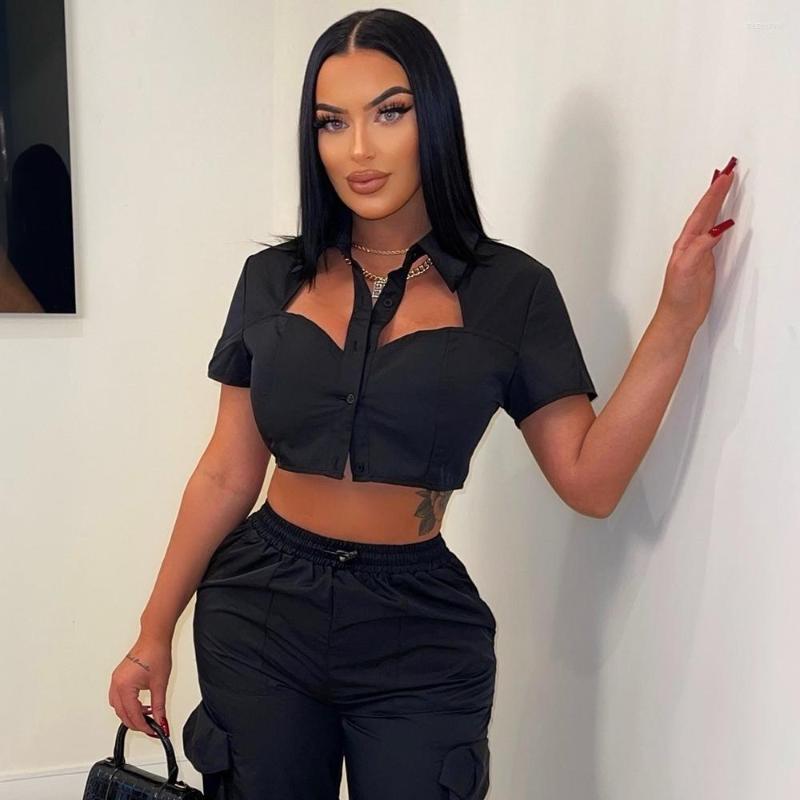 Women' Blouses Sexy Cut Out Short Sleeve Cropped Women Single Breasted Lapel Slim Mini Shirts 2023 Summer Harajuku Fairy Grunge Clothes, Black
Women' Blouses Sexy Cut Out Short Sleeve Cropped Women Single Breasted Lapel Slim Mini Shirts 2023 Summer Harajuku Fairy Grunge Clothes, Black